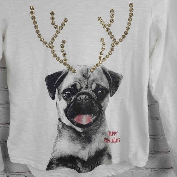 So Cutest Tee. Christmas Reindeer PUG kid's Sz relaxed 14 - Picture 2 of 13